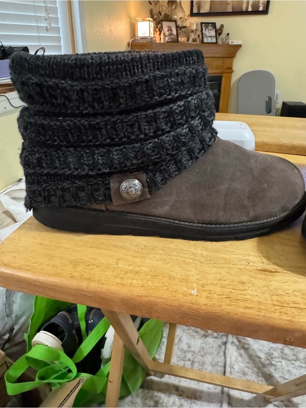 MUK LUKS Patti Cable Cuff Water-Resistant Ankle Boots - Gray/Charcoal Sz